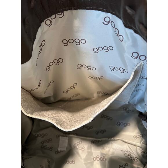 GOGO Voyage Leather Trim Canvas Tote Bag Brown Beige Gold NWT - Picture 7 of 9